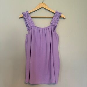 Coton Bleu Purple Ruffle Strap Tank Top Sleeveless Blouse Boho Romantic Flowy M